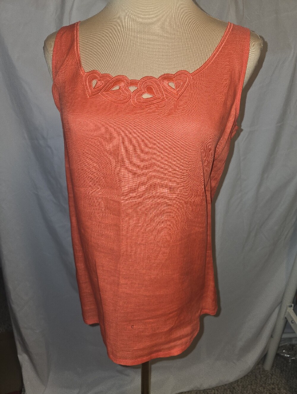 Vintage Louis Feraud Orange Coral Linen Tank Top with Heart Cutout Detail